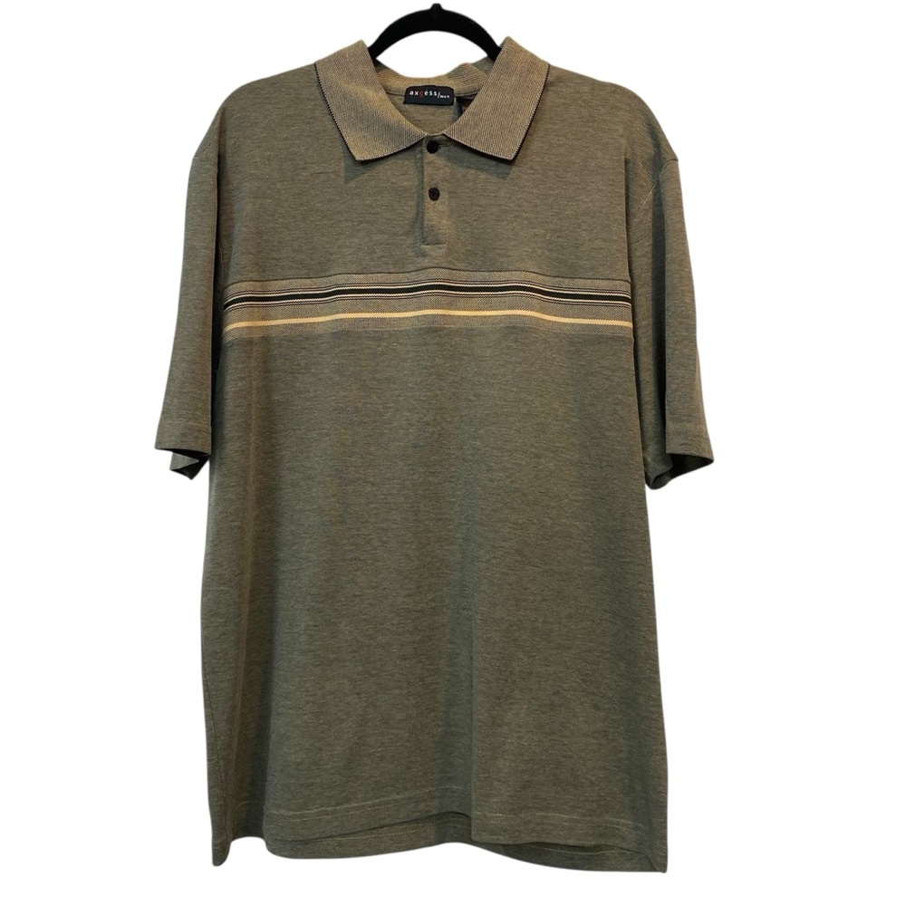 AXCESS Men's size large Gray/Olive Polo Shirt with Horizontal Stripe Detail - Picture 2 of 6